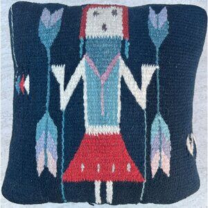 Zapotec Wish Pillow Black W/ Hand Woven Yei Figure & Heart Charm in Pocket Wool